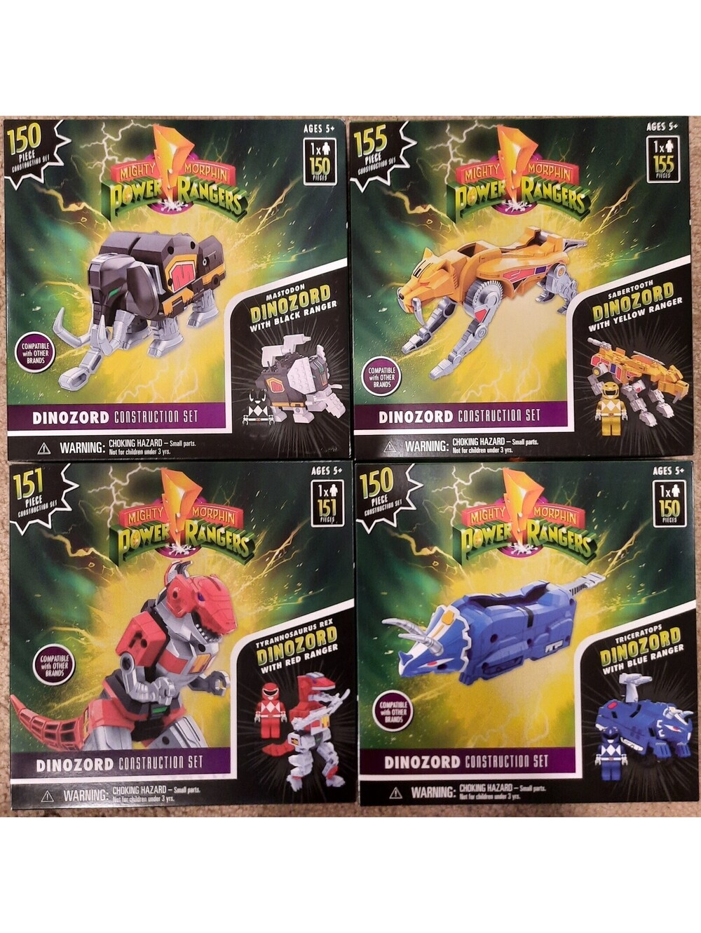 Mighty Morphin Power Rangers Dinozord Megazord Construction Complete Set of 4
